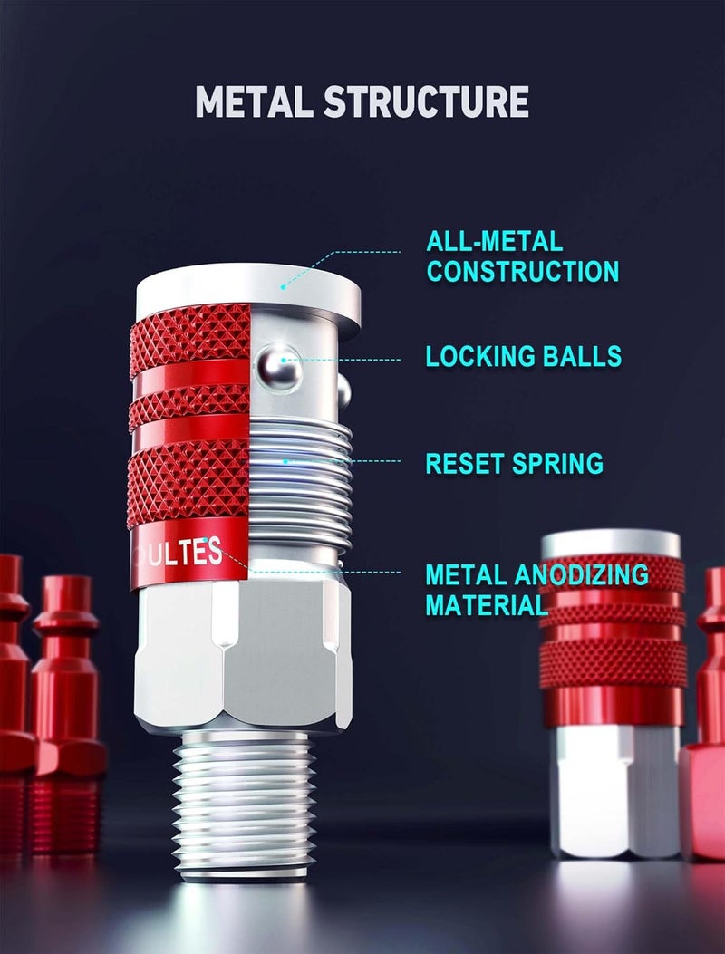 EVOULTES 16 Pieces Universal 1/4" NPT Air Hose Fittings & Coupler Kit, Lightweight Aluminium With Quick Connect Plug, Pneumatic Tool Fitting for Compressor Accessories - Image 4